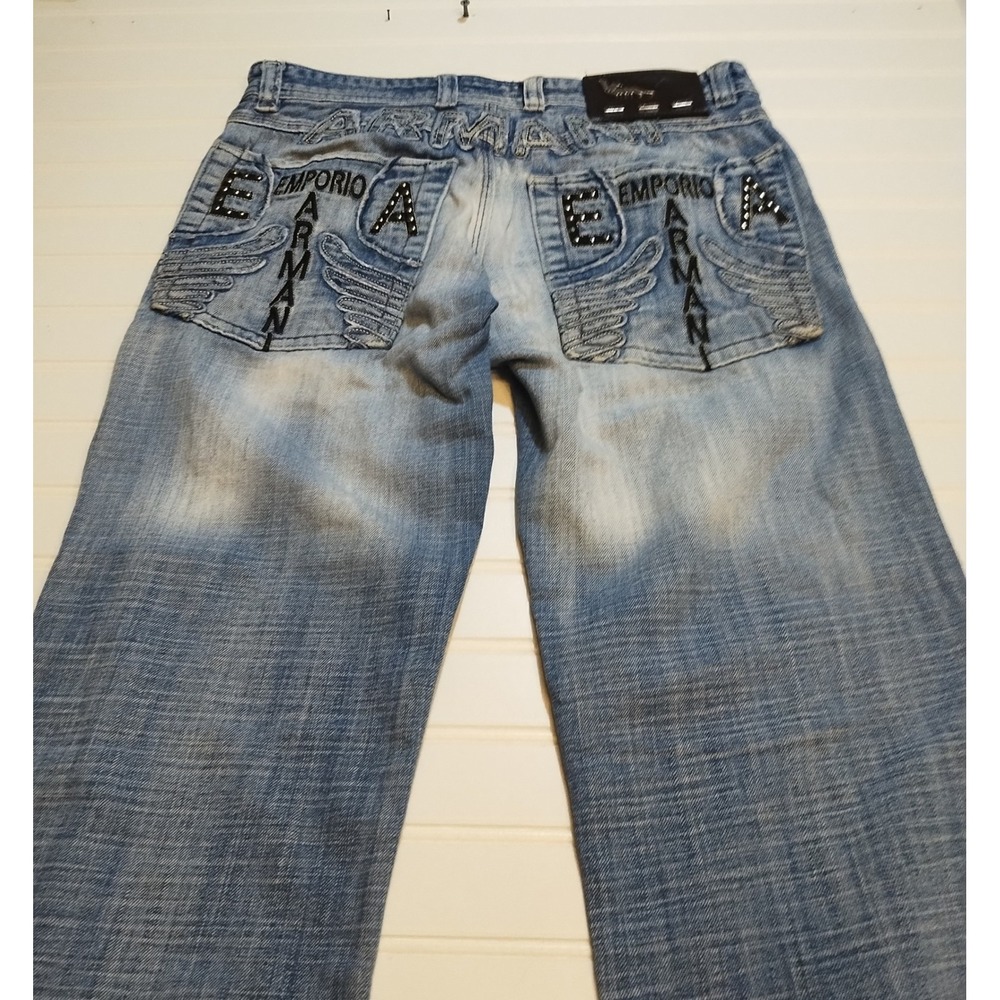 Vintage Emporio Armani Jeans Distressed Trashed 90s Women's Sz 29 Large Logo Y2K - Picture 6 of 16